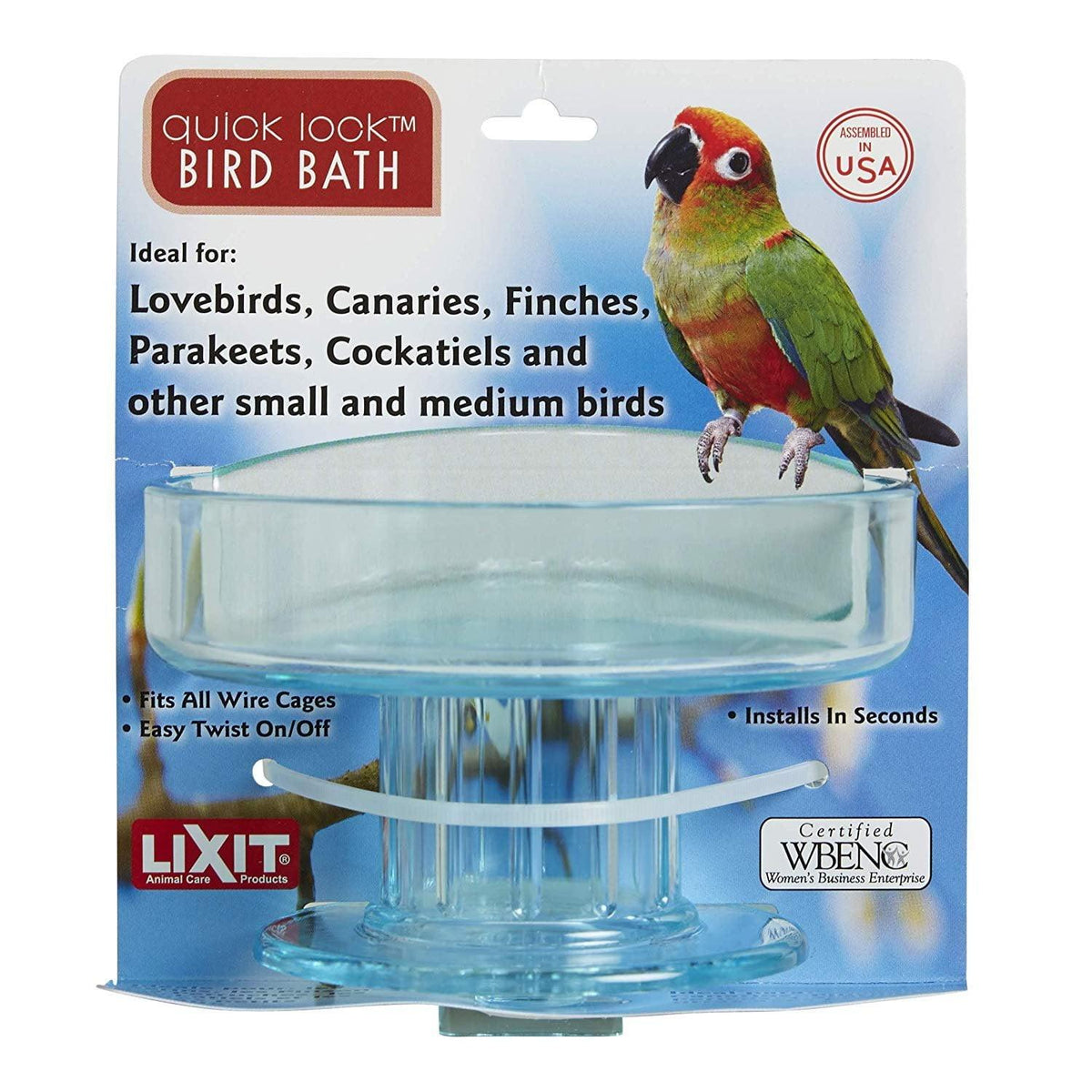 Lixit Quick Lock Bird Bath for Parakeets, Cockatiels & Small Birds