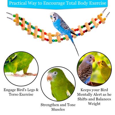 SunGrow Wooden Bird Ladder Bridge & Swing Perch – 20 in