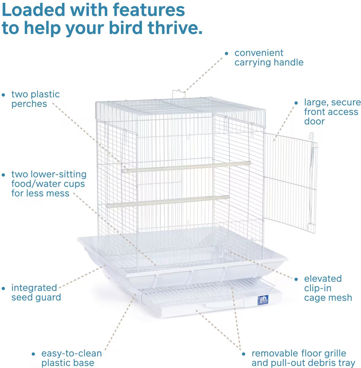 Prevue Pet Products Clean Life Bird Cage with Seed Guard – White
